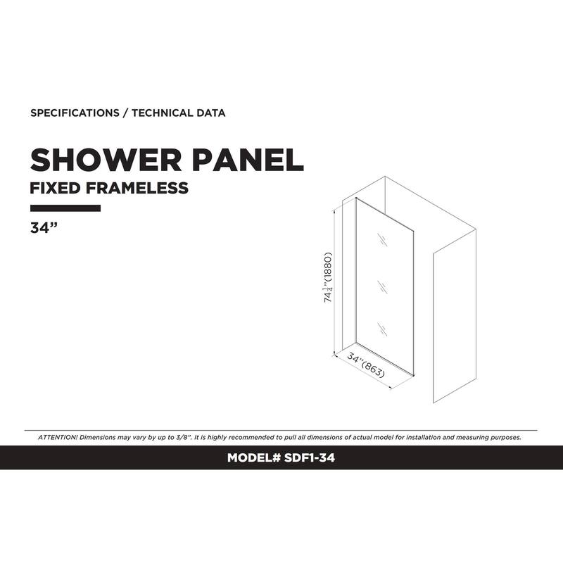 Fine Fixtures Single Fixed Clear Tempered Glass Shower Panel
