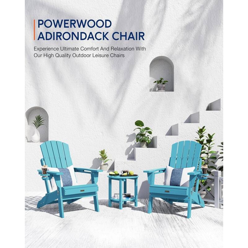 WINSOON All Weather HDPE Outdoor Folding Adirondack Chair With Cup Holder