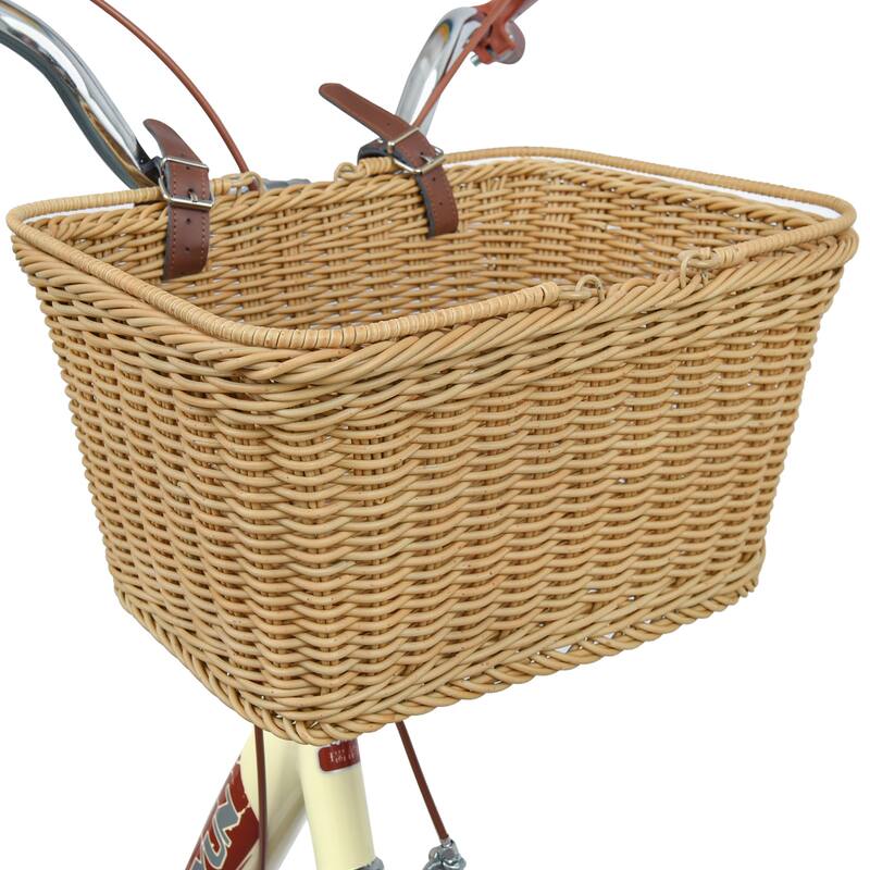 Front Bike Basket, Picnic Wicker Basket with Handle - 9.75"D x 13.75"W x 7.25"H