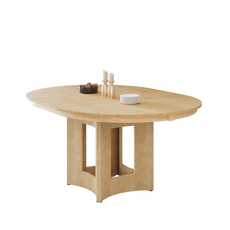 Roomfitters Extendable Oval Dining Table, Modern Wood Kitchen Table with Sculptural Pedestal Base, Seats 4-6