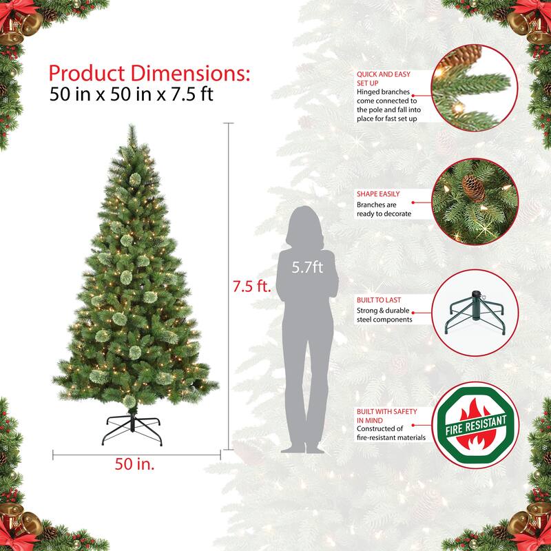 Puleo International 7.5 ft. Pre-Lit Western Pine Artificial Christmas Tree