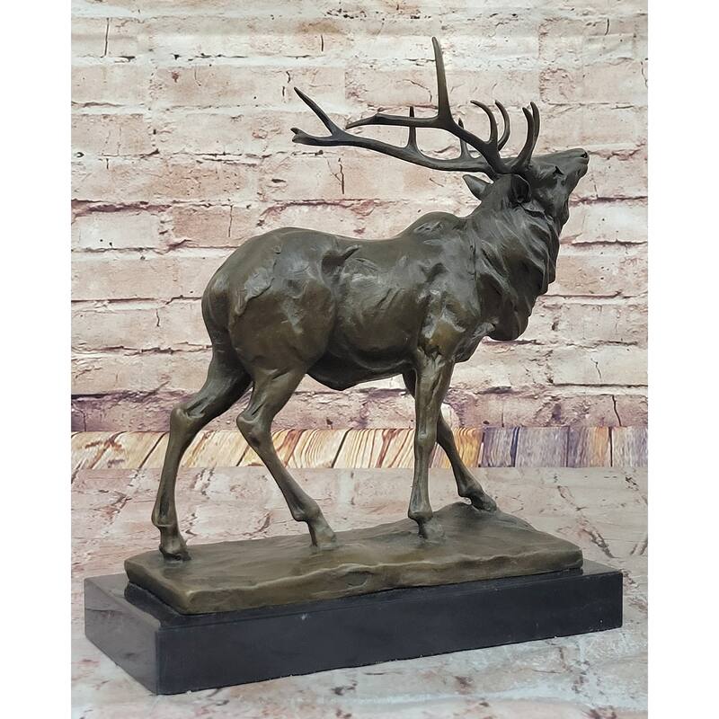 Reindeer Elk Caribou Bronze Metal Statue Sculpture Wildlife Decor On Marble Base