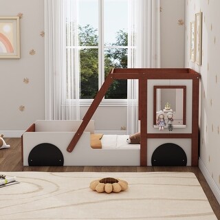 White+Orange Twin Size Car Bed Platform Frame for Kids