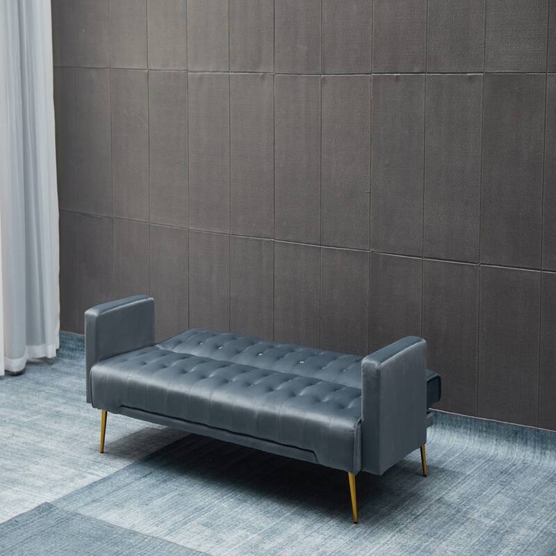 Velvet Sofa Bed, Golden Legs, Easy Assembly for Small Spaces