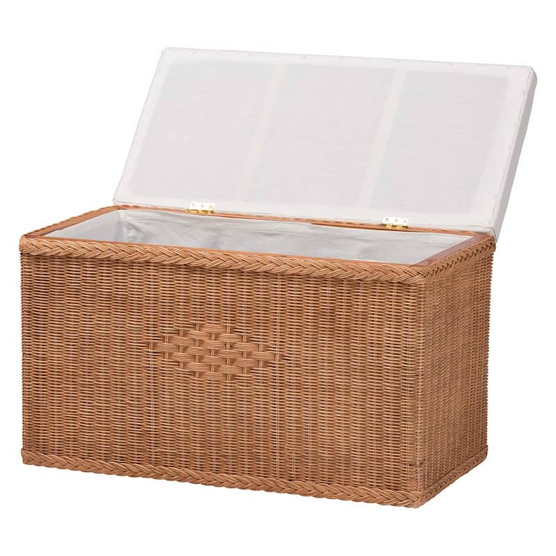 Eamon Braided Natural Rattan Storage Bench with Lift-Top - Coastal Boho Chest for Bedroom or Living Room, 31" Rectangle, Brown