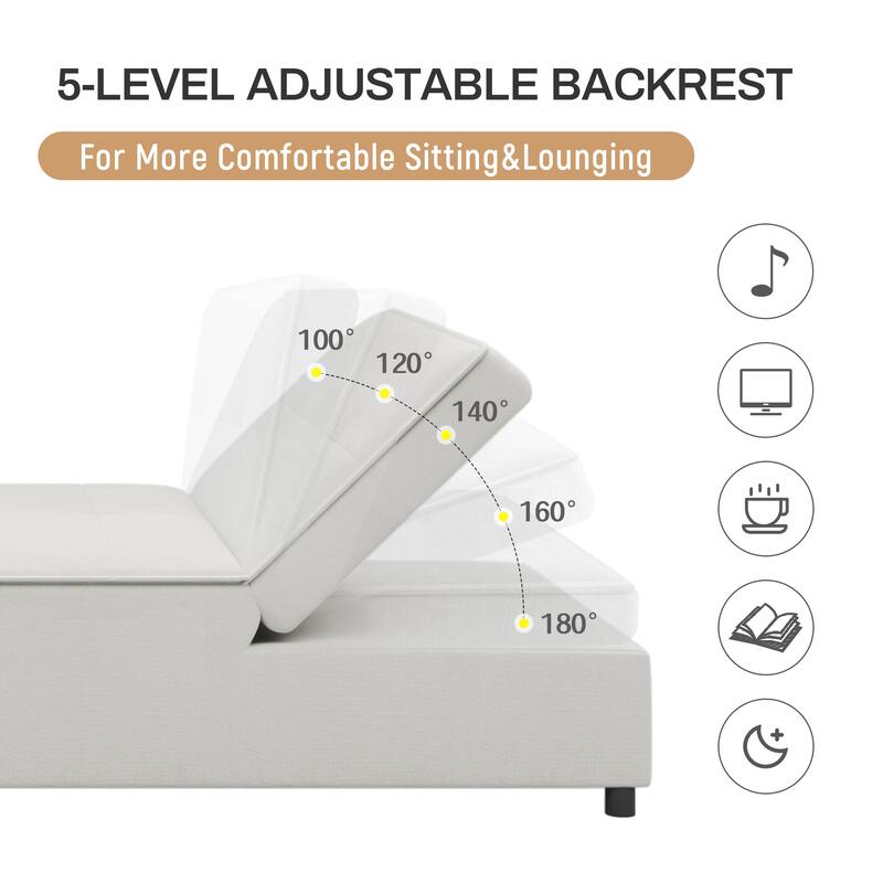 72.5" Linen 4-in-1 3-Seater Sleeper Sofa with 5-Level Adjustable Backrest And Storage Pocket