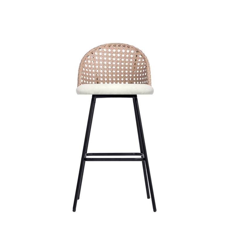 29" Upholstered Swivel Bar Stools with Rattan Back