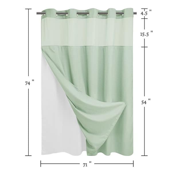 dimension image slide 13 of 18, No Hook Waffle Weave Shower Curtain with Snap-in Liner