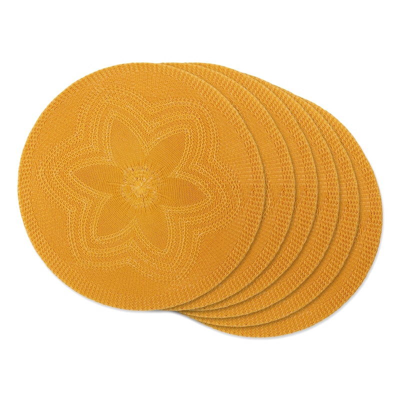 Round Woven Floral Placemats - 15" - Butterscotch Yellow - Set of 6