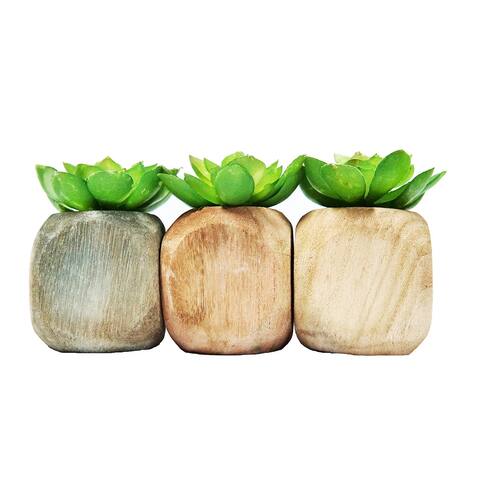 MODA wood pot with plastic plant - 2.76*2.76*5.51