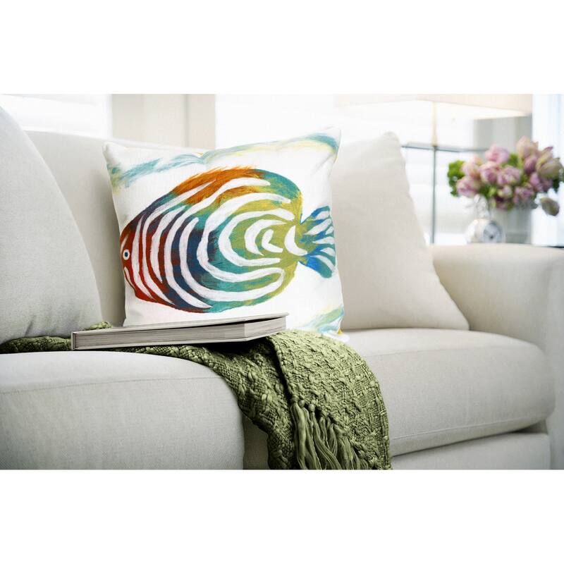 Liora Manne Visions III Rainbow Fish Indoor/Outdoor Pillow Pearl 20" Square
