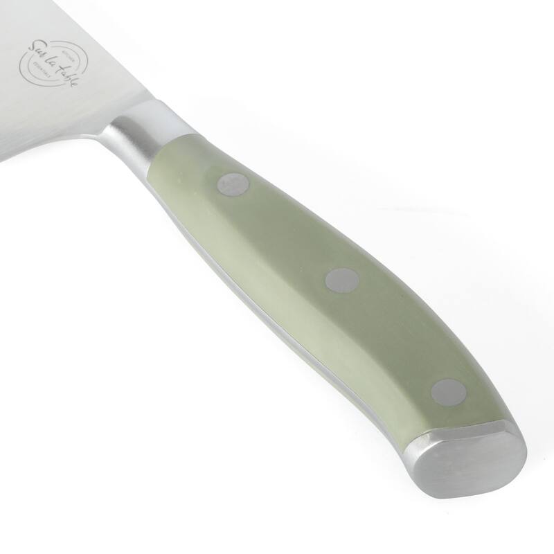 Sur La Table Kitchen Essentials 5 Piece German Steel Blade With Triple Riveted Handle Set on Beechwood Magentic Block