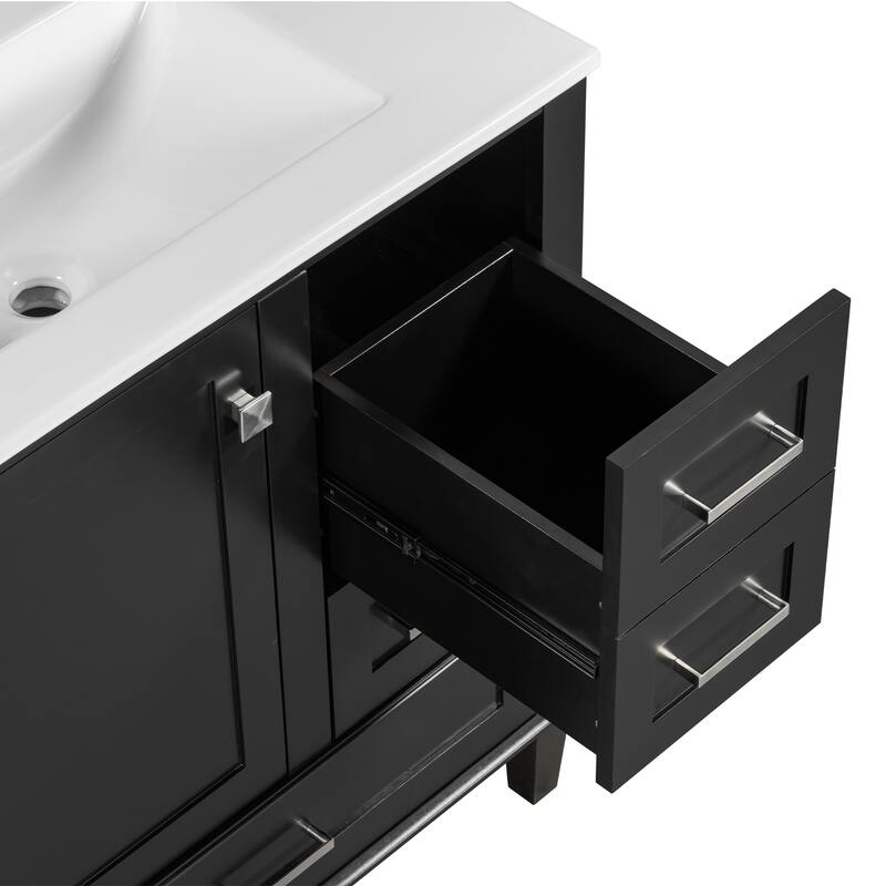 Single Sink Bathroom Vanity Cabinet, Vanity Base & Ceramic Sink Combo Set, 3 Drawers Bathroom Storage Cabinet, 30 Inch