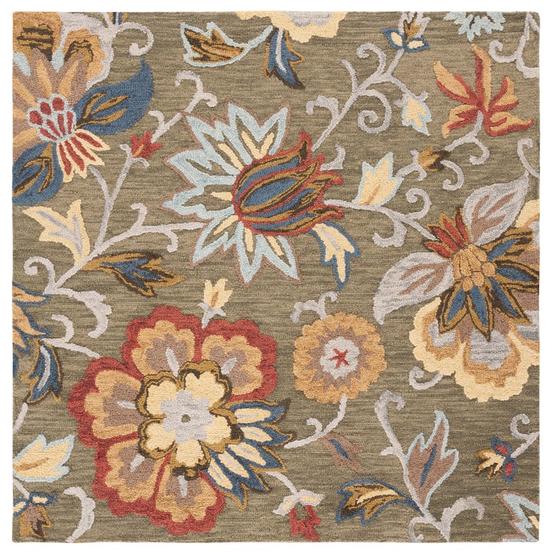 SAFAVIEH Handmade Blossom Teobalda Contemporary Wool Rug - 6' Square - Green/Red - Square