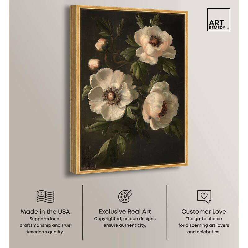 White Peonies in Dark I Canvas by Art Remedy