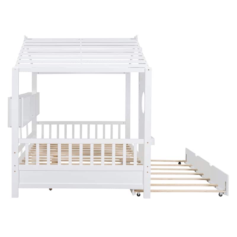 Wooden Full Size House Bed With Trundle