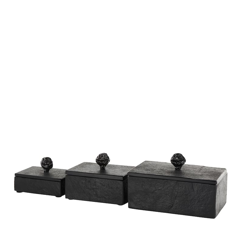 Black Marble Box with Textured Silver or Black Aluminum Knobs (Set of 3)