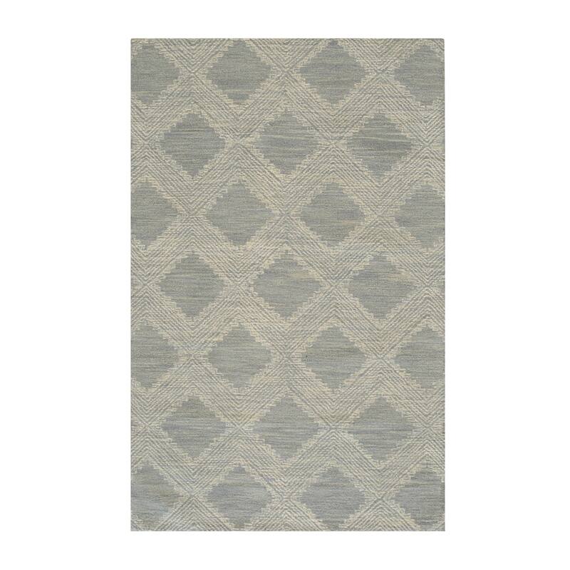 Light Blue Hand-Tufted Wool Contemporary Modern Weave Rug, 5' x 8', Plush Cozy Accent - L