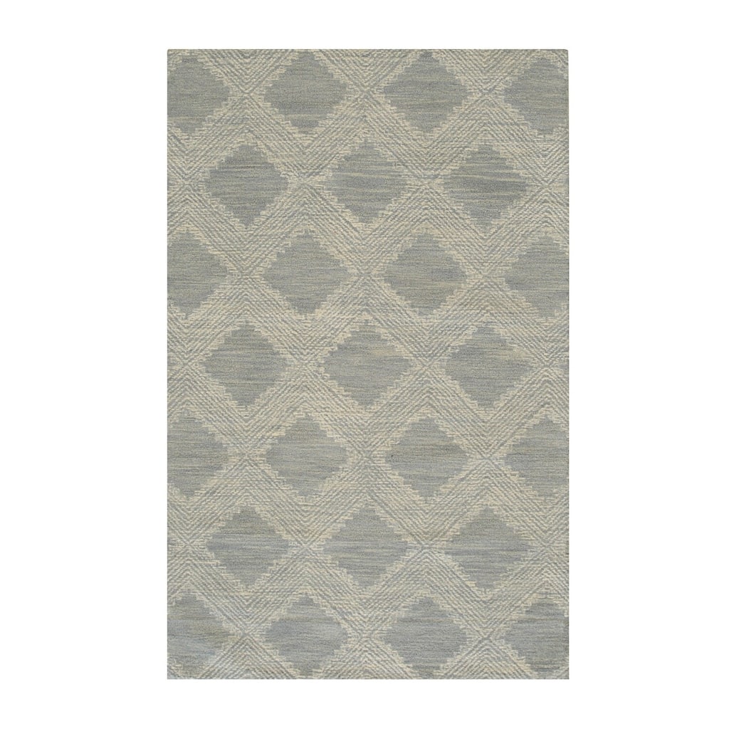 Light Blue Hand-Tufted Wool Contemporary Modern Weave Rug, 5' x 8', Plush Cozy Accent - L