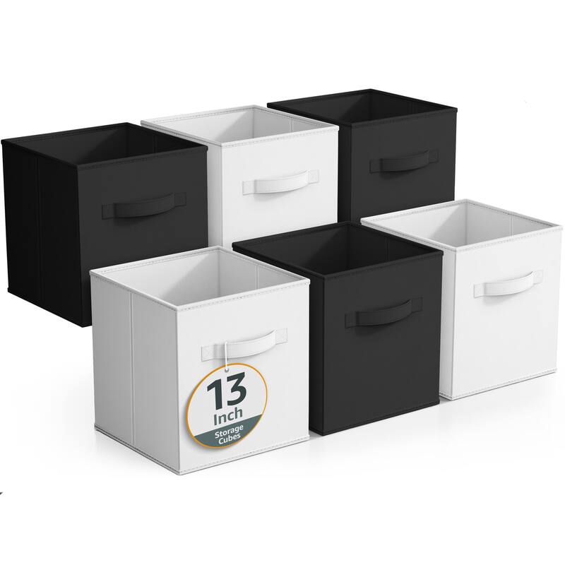 Sorbus Fabric Storage Bins 13" Foldable Cubes With Handles For Pantry, Cubbies, Toy And Closet Shelving Organization - 6Pk - Black & White