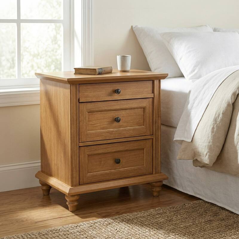 247 Shop At Home Lane Classic Traditional 3-Drawer Nightstand - Oak