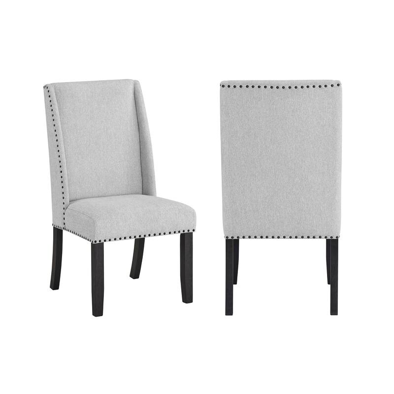 Dining Side Chair Set of 2, Light Gray Cotton Polyester, Black Legs - Black+Gery