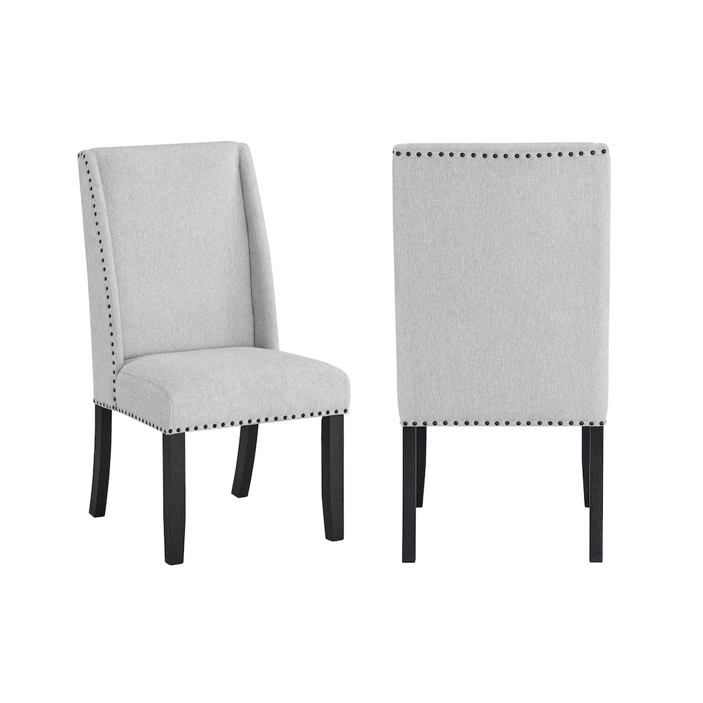 Dining Side Chair Set of 2, Light Gray Cotton Polyester, Black Legs