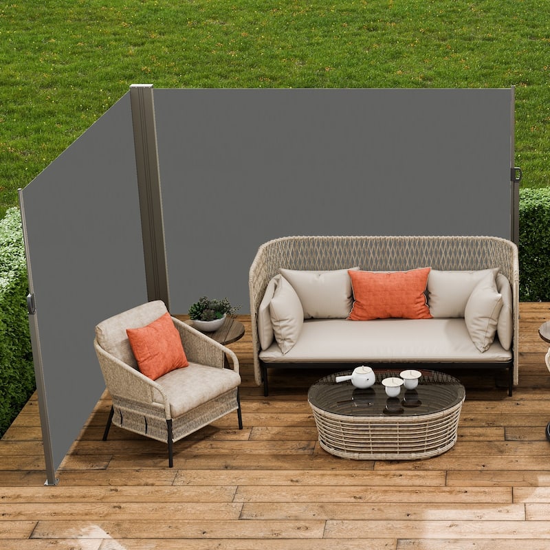 79''x 236'' Grey Polyester Retractable Side Awning Outdoor Privacy Screen with Spring Handle