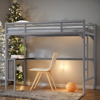 Twin Size Metal Loft Bed with Desk,Ladder,Guardrails,Bookdesk For Home