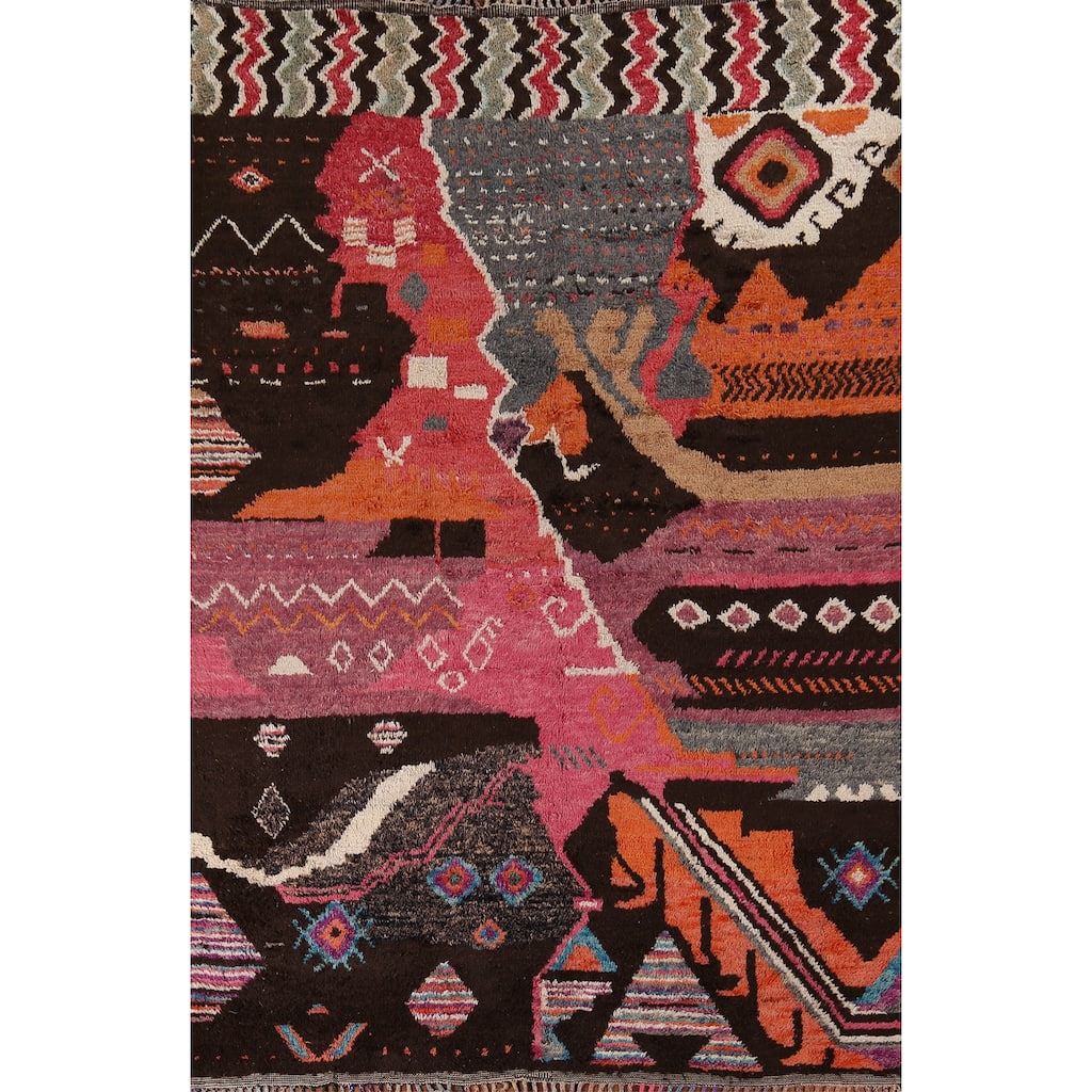 Abstract Plush Moroccan Area Rug Handmade Wool Carpet - 8'11" x 12'10"