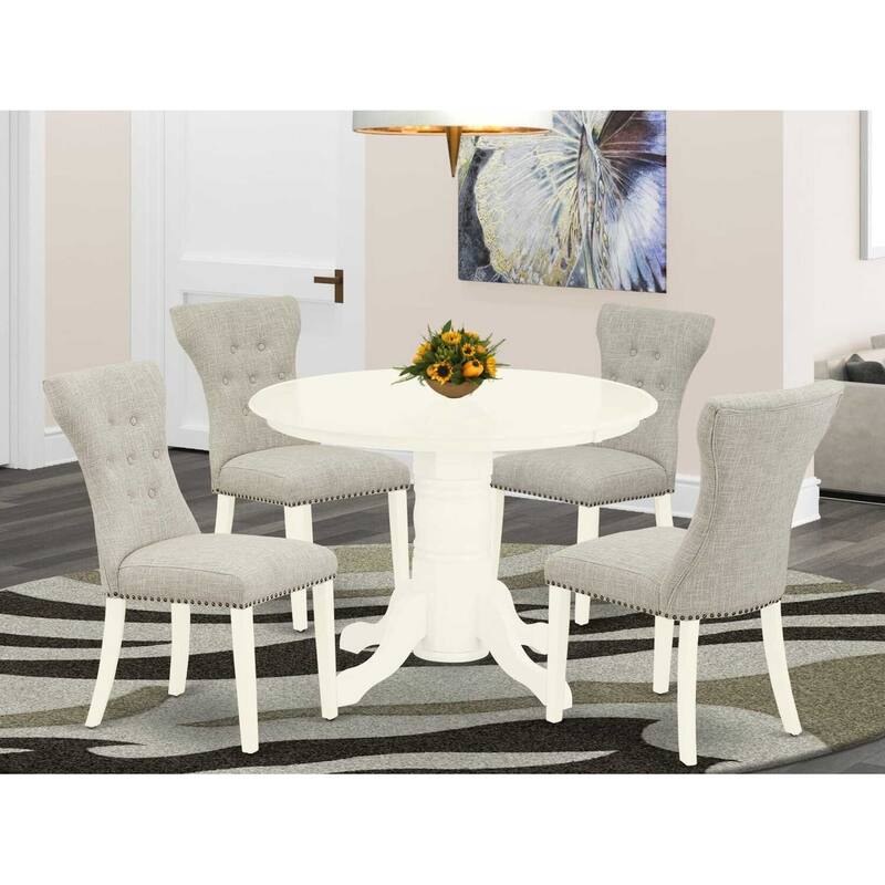 HomeStock 5-Piece Buttermilk & Cherry Finish Solid Wood Top Dining Table with 4 Parson Chair with Lattice Back