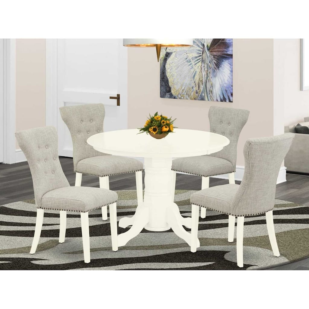 HomeStock 5-Piece Buttermilk & Cherry Finish Solid Wood Top Dining Table with 4 Parson Chair with Lattice Back