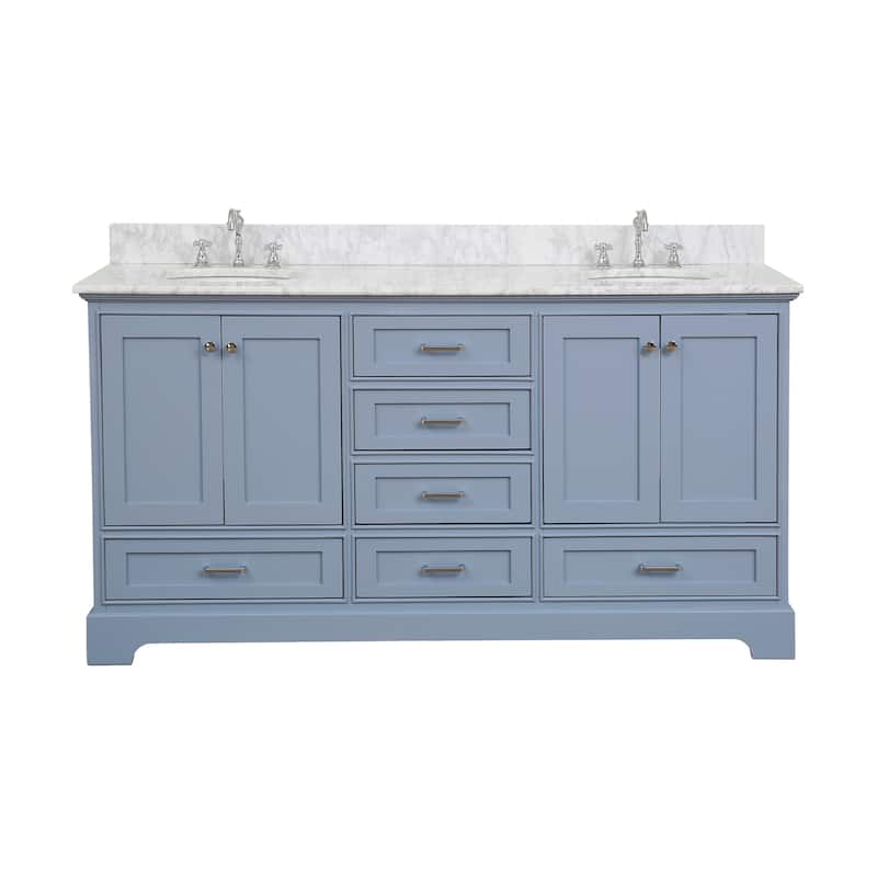 KitchenBathCollection Harper 72" Double Bathroom Vanity with Carrara Marble Top