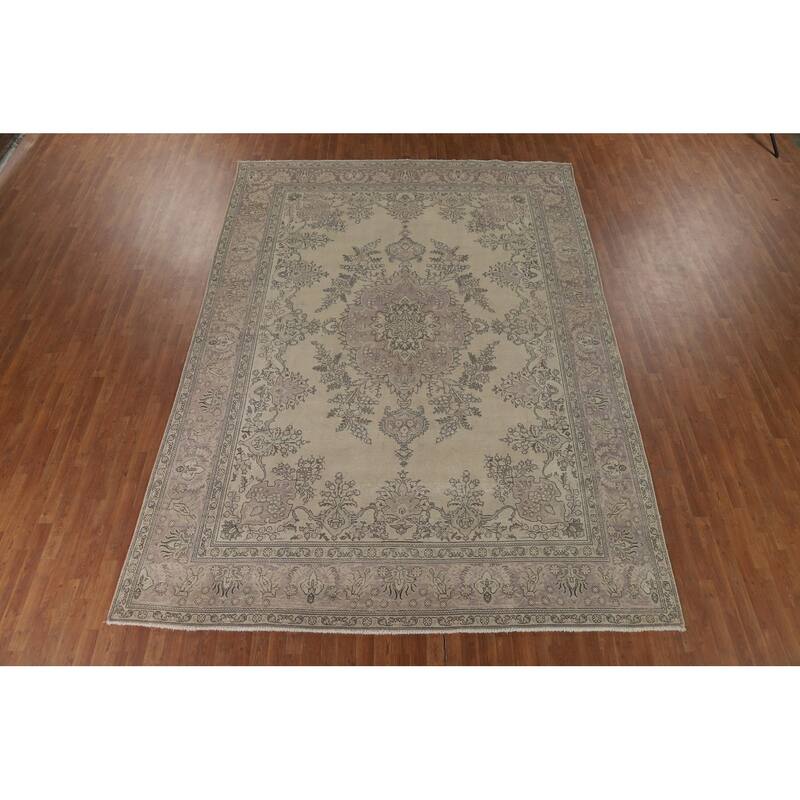 Distressed Tabriz Vintage Persian Rug Handmade Bedroom Wool Carpet - 9'4" x 12'11"