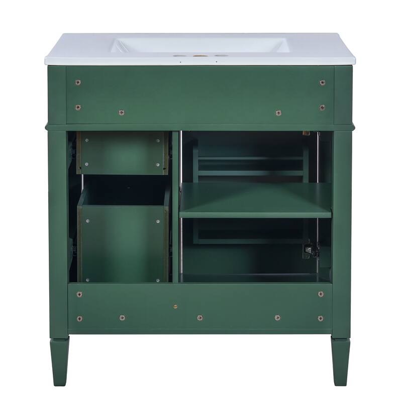 Roomfitters 30" Vanity with Sink, Modern Bathroom Cabinet with 2 Drawers and Tip-out Storage, Freestanding Design