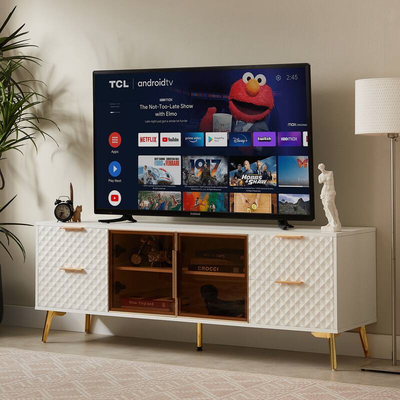 59.9" TV Stand with Geometric Design and 4 Drawers with 2 Shelves