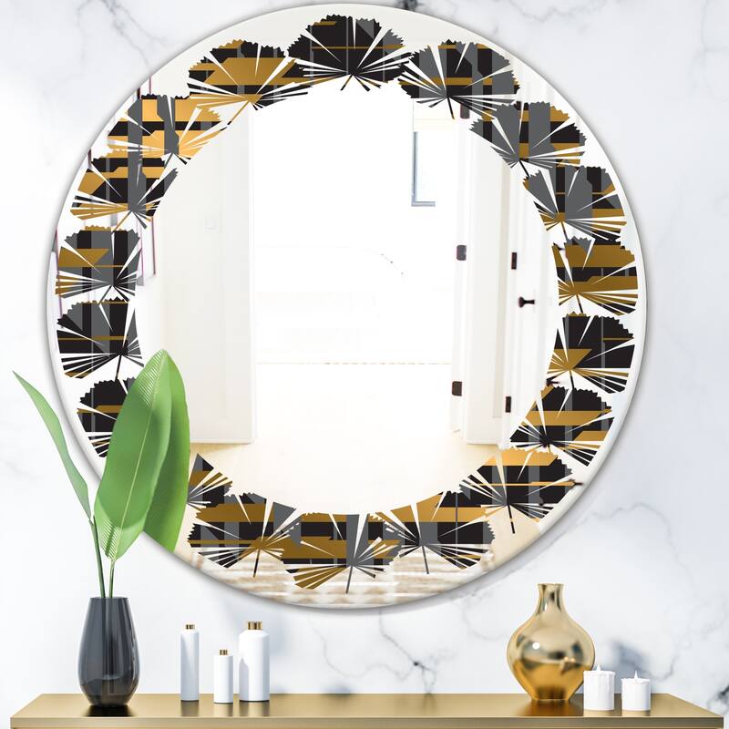 Designart 'Gold Checkered Pattern I' Printed Modern Round or Oval Wall