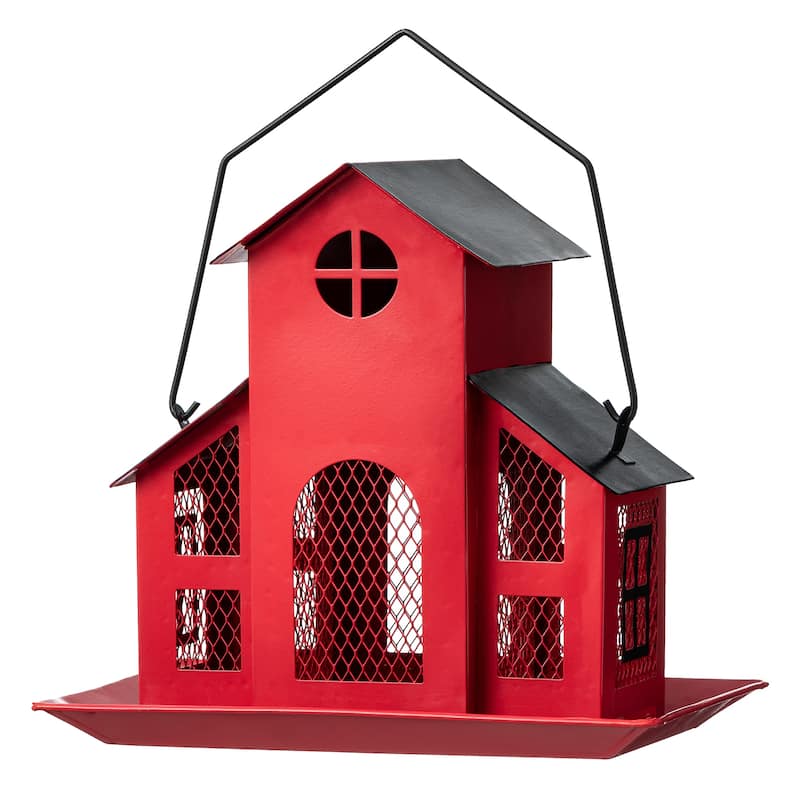 Glitzhome 15.75"H Solid Wood Gazebo Tray Birdfeeder With Metal Roof