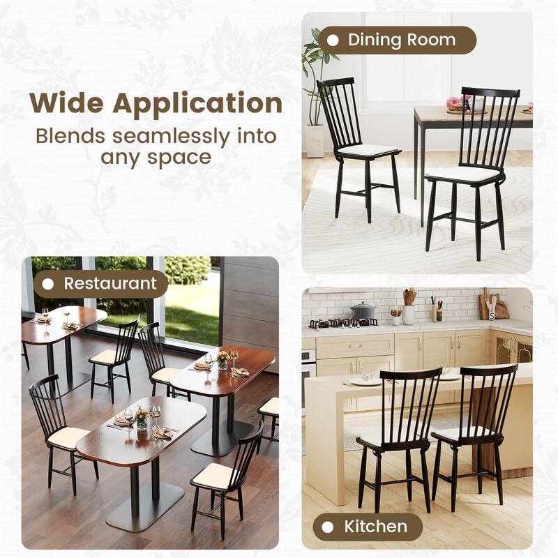 Set of 2 Windsor Dining Chairs with Cushioned Linen Seats and Solid Rubber Wood Frame - 20.5" x 16" x 38"