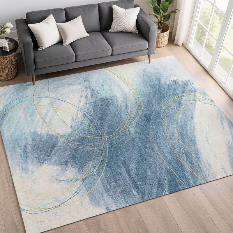 Machine Washable Indoor/ Outdoor Abstract Modern Chantille Rug