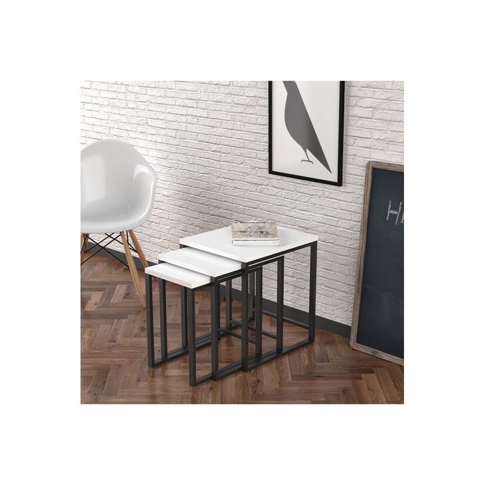 Arzezum 3 Pcs Wood Top Metal Legs Nesting Table for Living Rooms