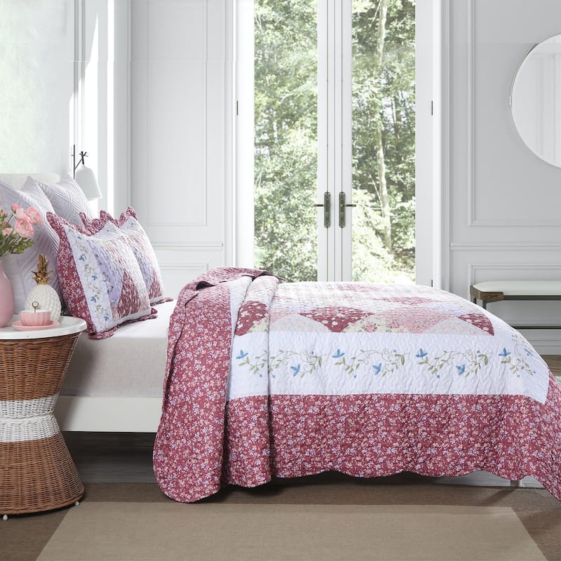 MarCielo 3 Piece Printed Quilt Set Lightweight Bedspread Set Lily
