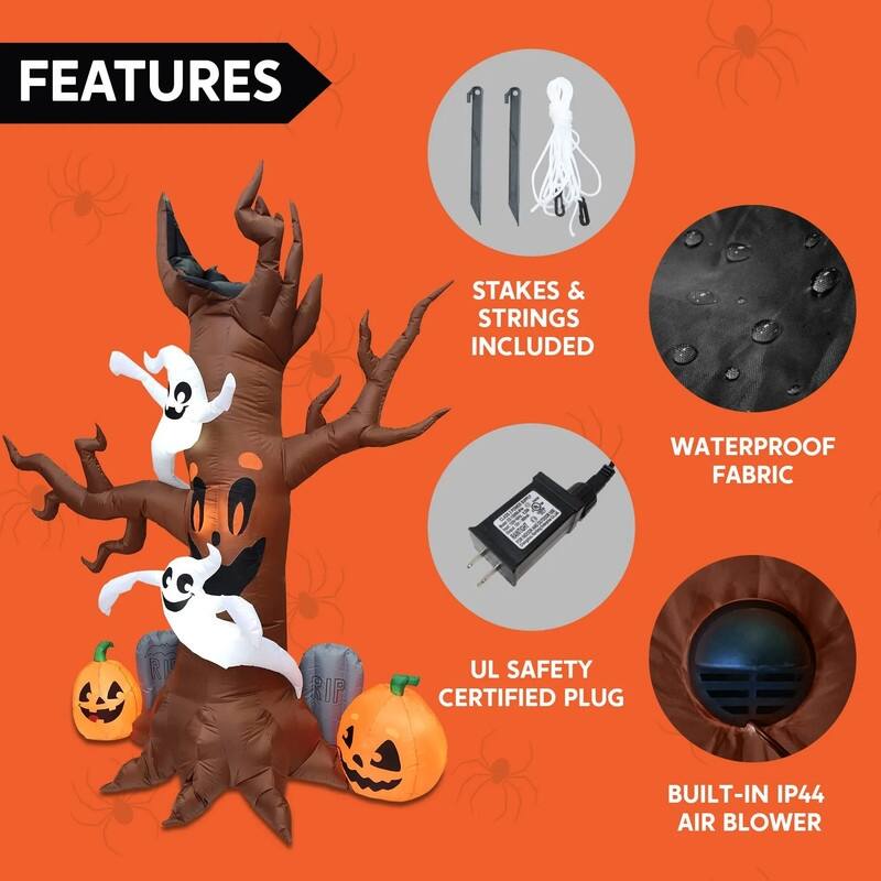 Joyfy 8 FT Inflatable Scary Tree With Ghost and Pumpkins