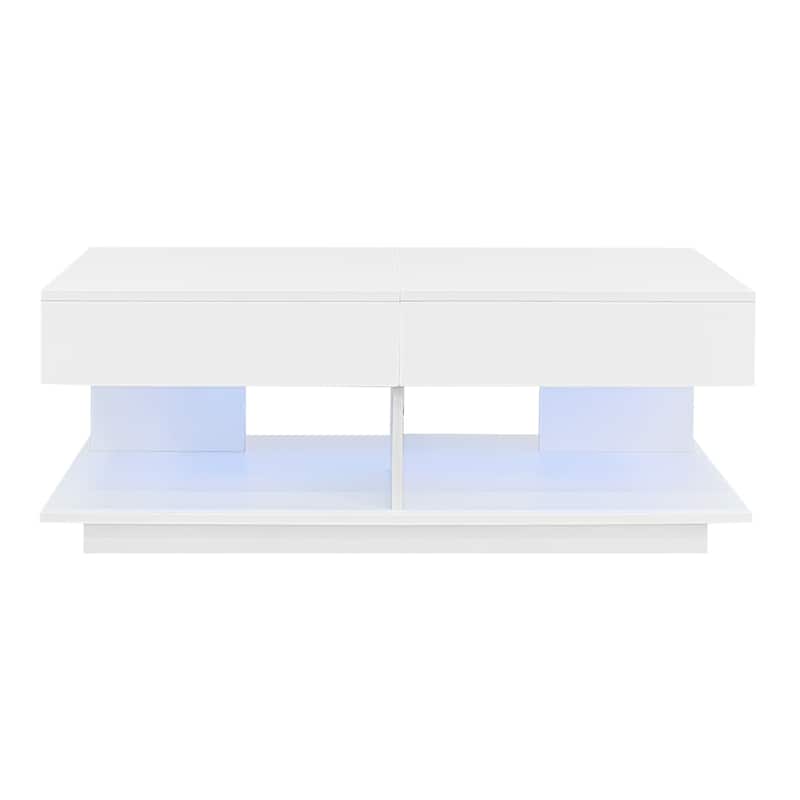 Extendable Coffee Table End Table with 16-Color LED Lighting, Central Coffee Table with Hidden Storage