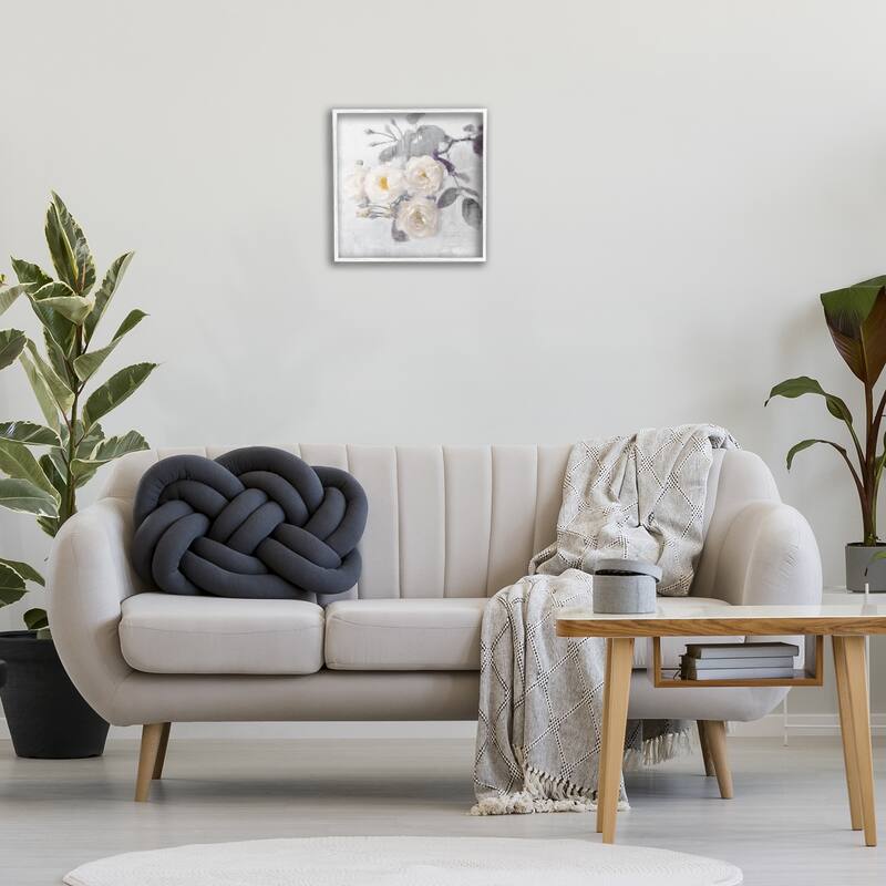 Stupell White Blooms on Grey Framed Giclee Art Design By Emily Ford