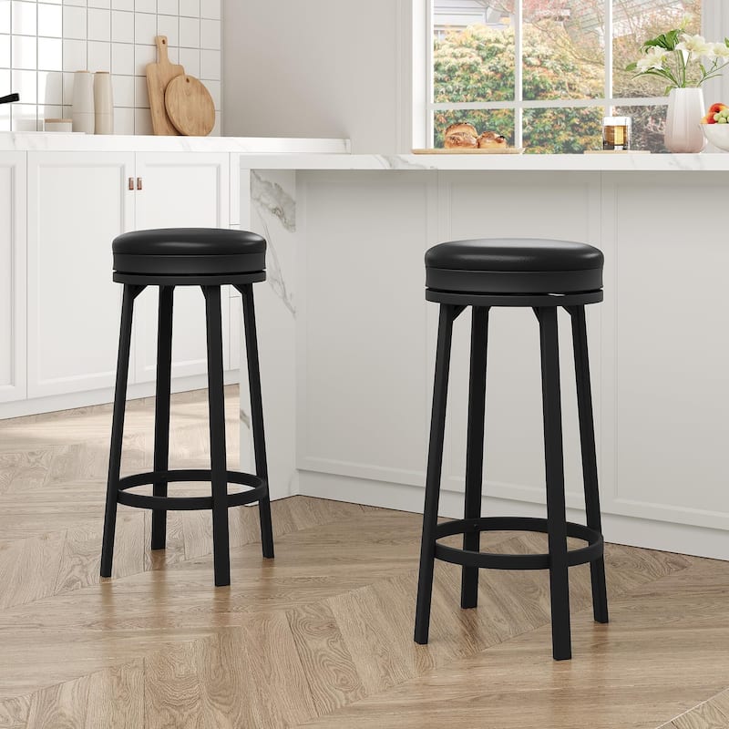 30'' Swivel Bar Stools Set of 4, Counter Height Bar Stools with Footrest，Backless Round Design with Waterproof