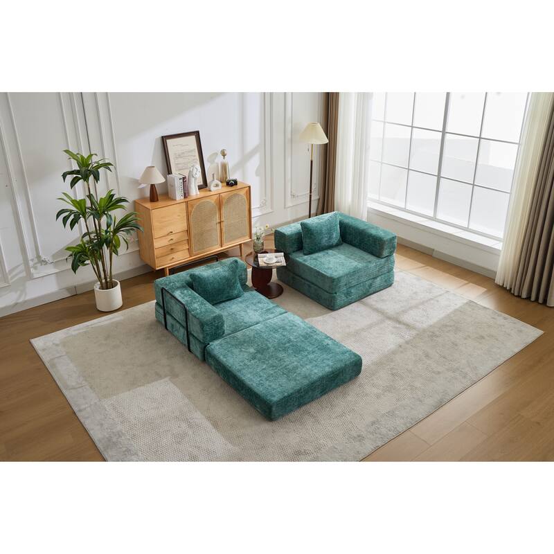 2-in-1 Foldable Sofa Bed Floor Sofa Couch with Armrests, Convertible Lounge Sofa for Living Room Bedroom