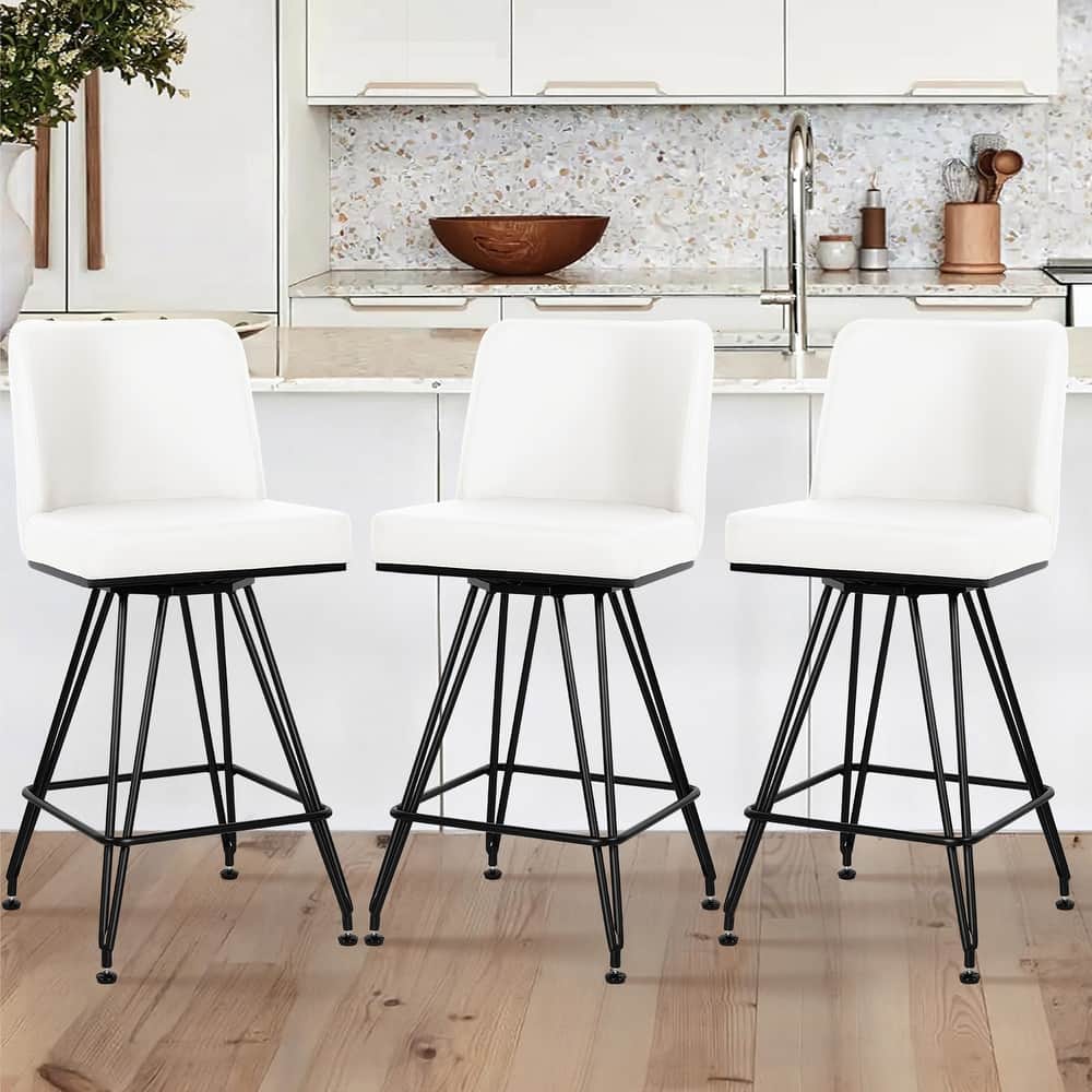 26" Leather/Velvet Swivel Counter Height Bar Stools - 38.2"H x 17.7"W x 19.1"D