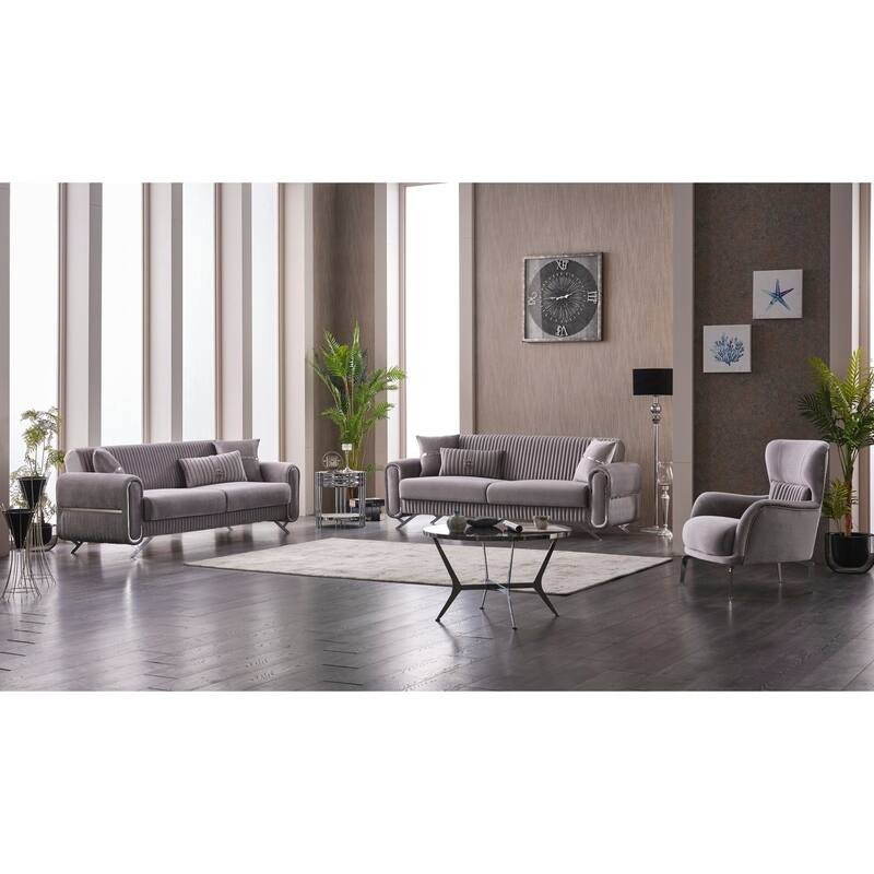 Reus 3-Pieces Comfortable Sleeper Modern One Sofa One Loveseat One Chair Living Room Set - Light Grey
