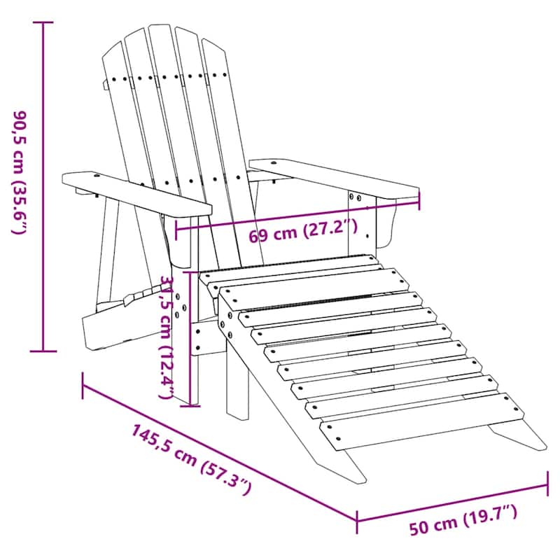 vidaXL Adirondack Chair Yellow Solid Fir Wood Medium Ergonomic - 57.3 x 27.2 x 35.6 in